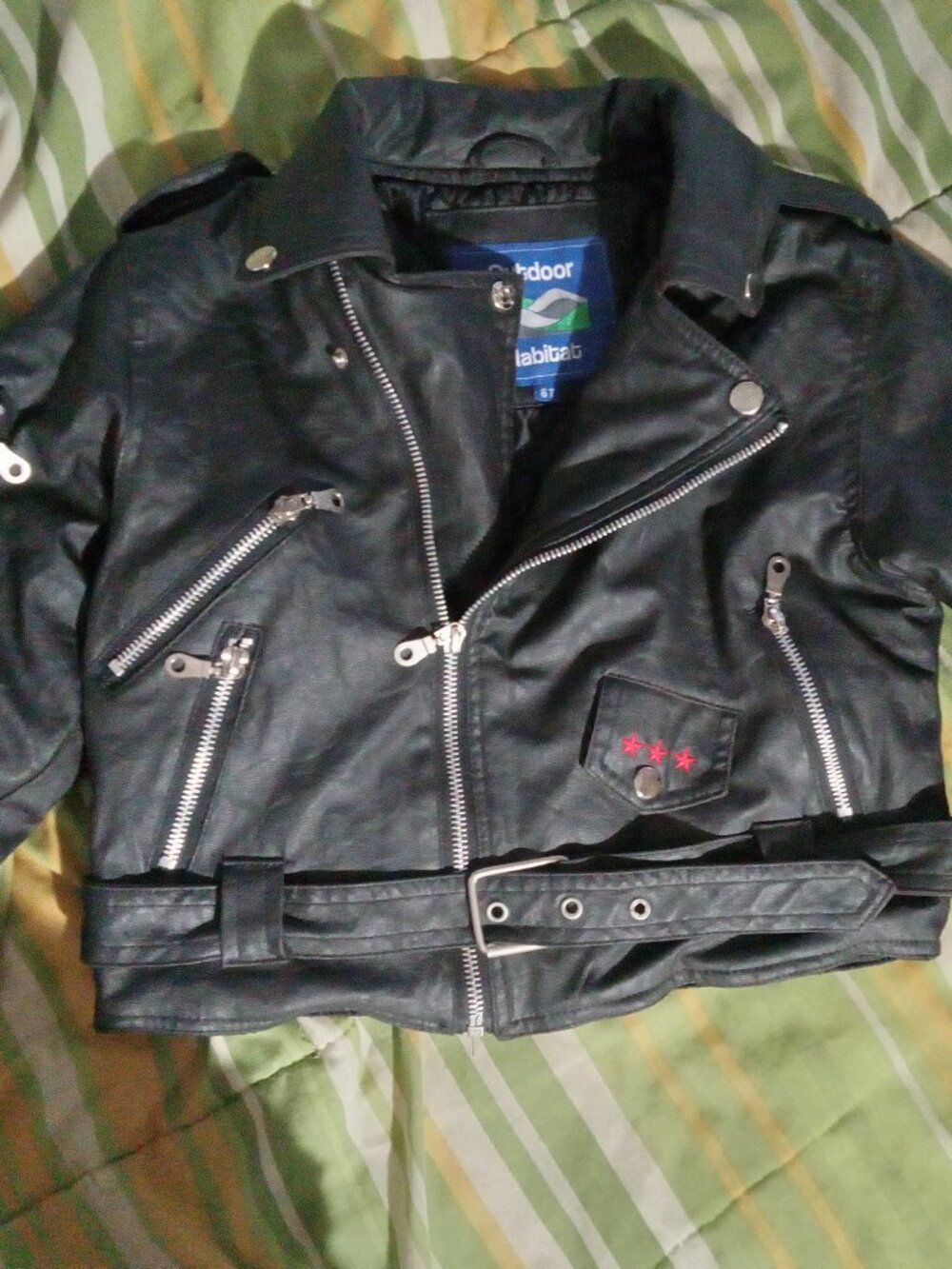 Outdoor Habitat Kids Faux Leather Motorcycle Biker Jacket USA Eagle Black 6T
